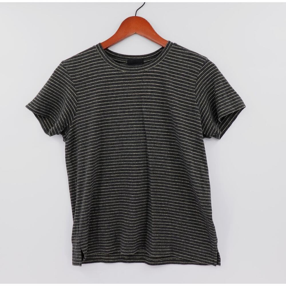 ATM Anthony Thomas Melillo Schoolboy Tee Womens Medium Charcoal Metallic Striped